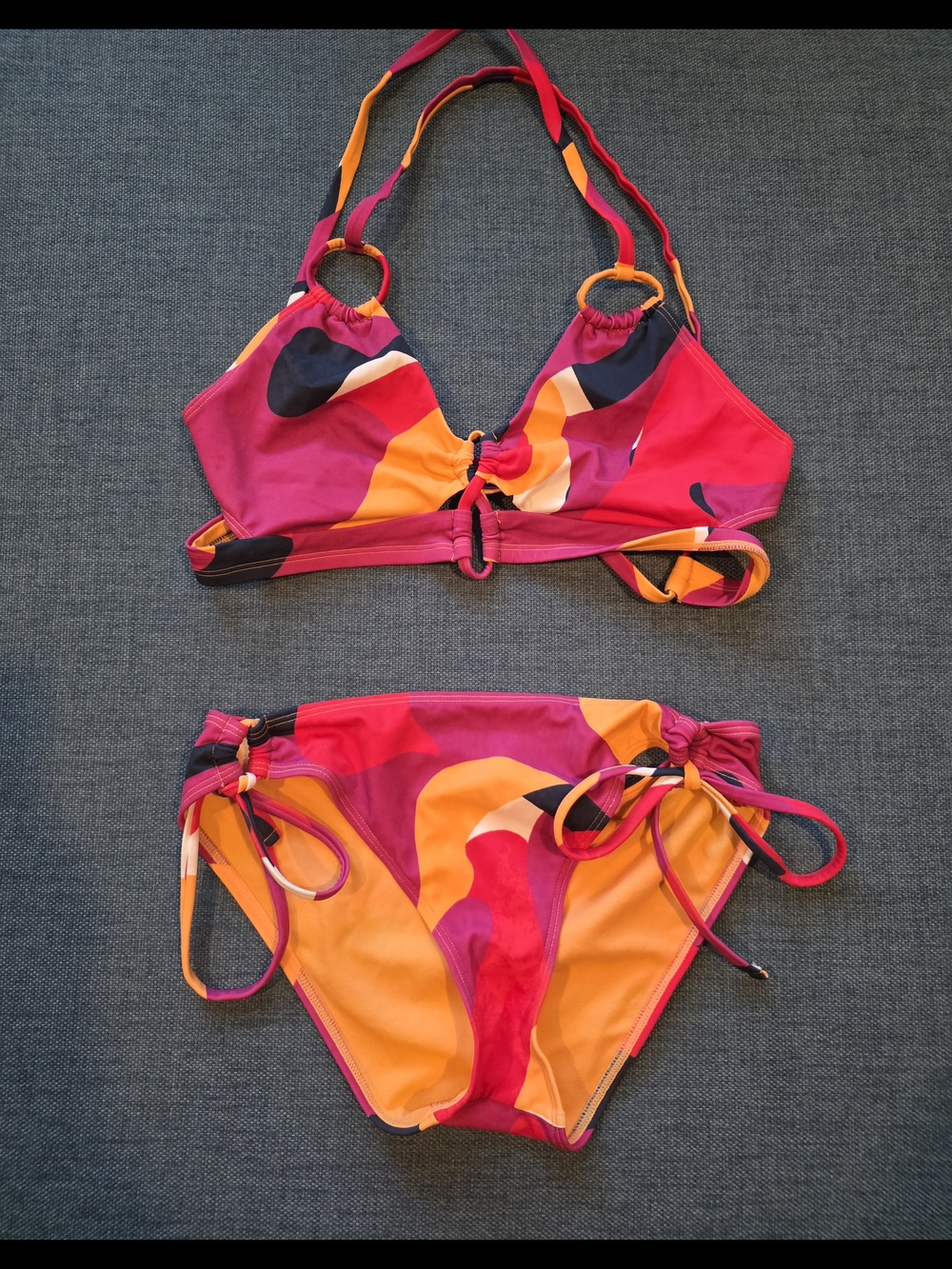 Vibrant Pink & Orange Two-Piece Swimsuit Set
